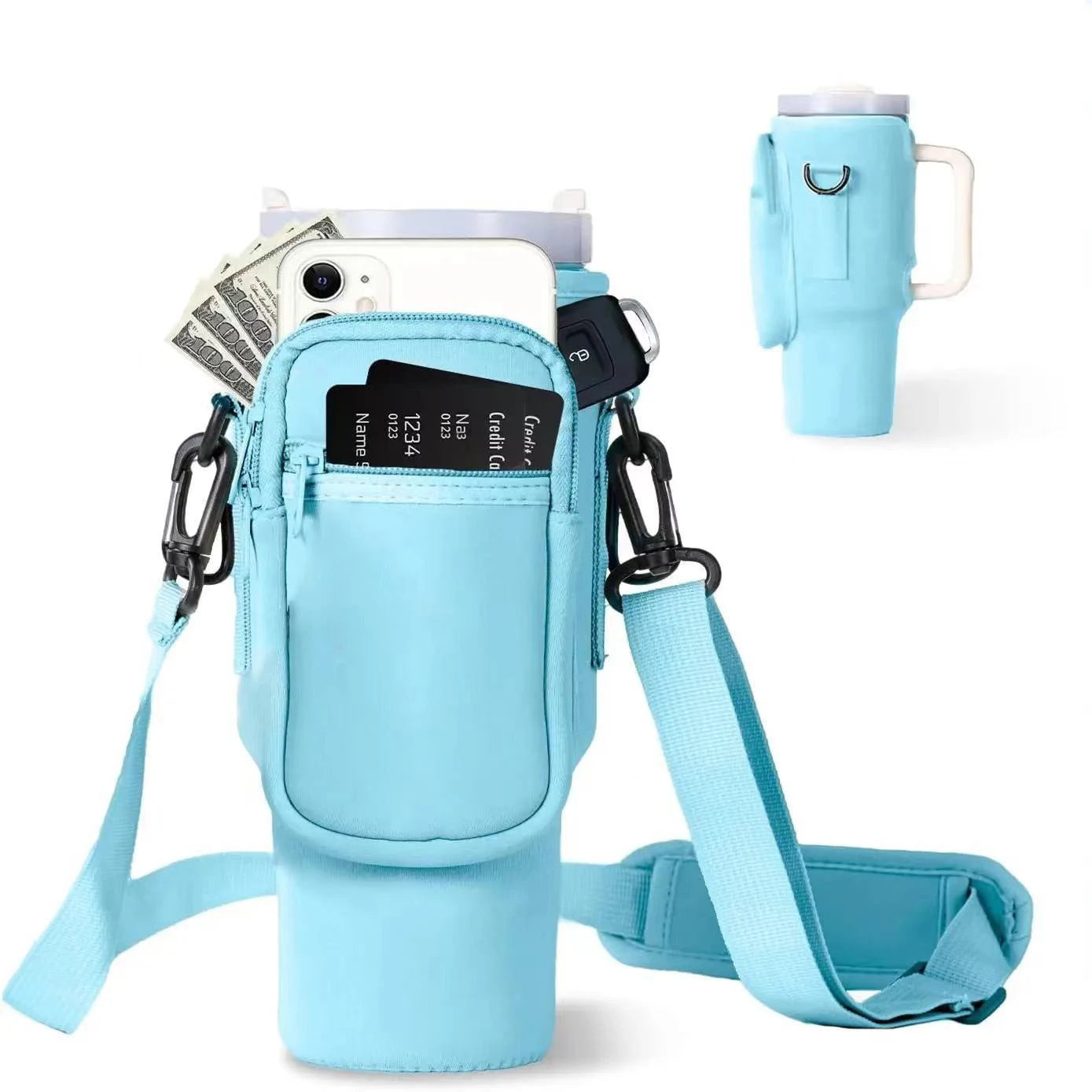 Water Bottle Carrier Bag with Phone Pocket – Adjustable Strap Holder for Stanley Cup 40 oz - StarLuxeTrend