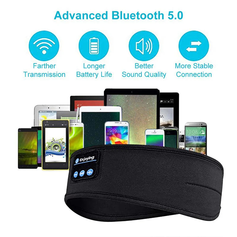 Bluetooth Headband Headphones – Wireless Sports Sleep Eye Mask with Built-In Bluetooth 5.0 Earphones, Rechargeable & Washable, Over-Ear Music Headset for Running,