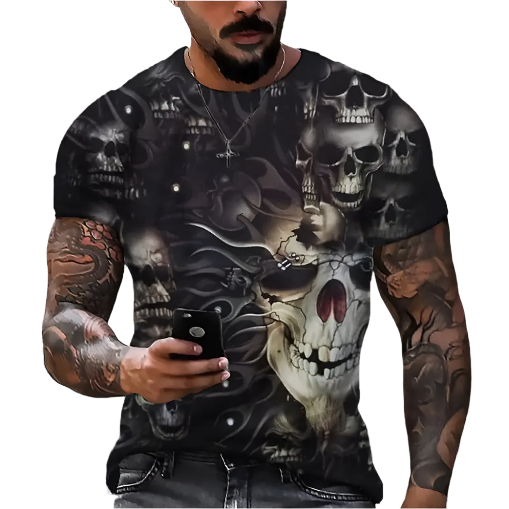 Gothic Skull Heart Hands Graphic Men's Casual T-Shirt – Cool Black Short Sleeve Crewneck Streetwear Tee