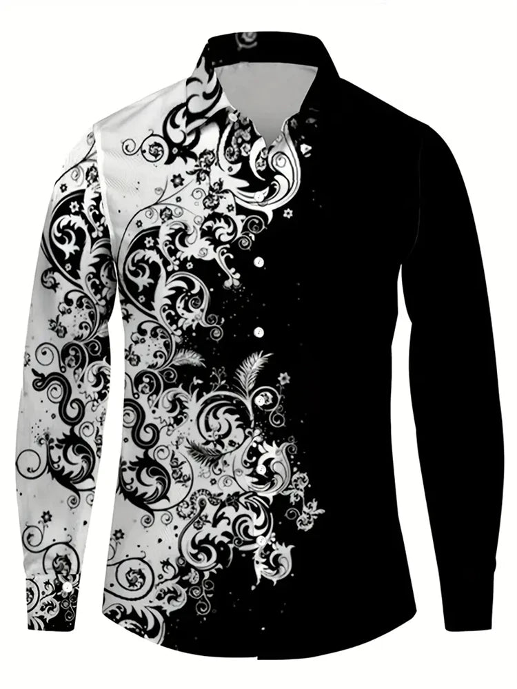 Men’s 3D Print Shirt – Casual V-Neck Long Sleeve Shirt