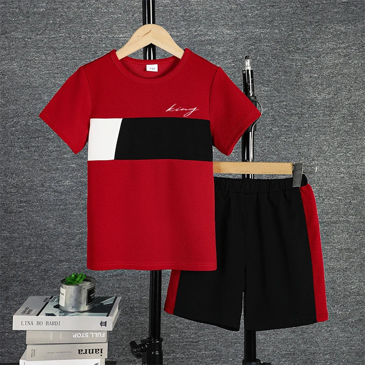 Boys Casual Colorblock Short Sleeve T-shirt & Shorts Set - StarLuxeTrend