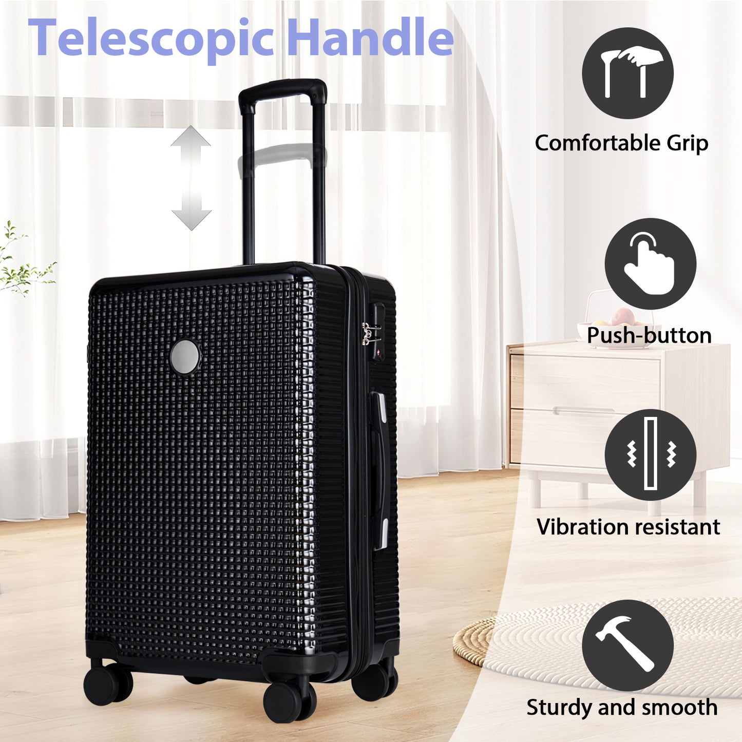 3 Piece Set Of Hard Shell Suitcases With Wheels, Light Expandable Travel Suitcase With TSA Lock, Carry-On, Checked Luggage,20 Inches, 24 Inches, 28 Inches - StarLuxeTrend