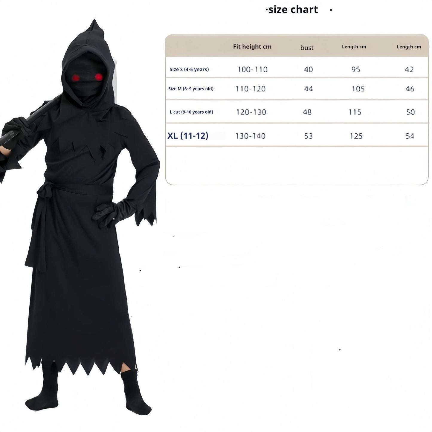 Kids Scary Death Costume with Sickle & Glasses – Halloween Outfit for Boys & Girls
