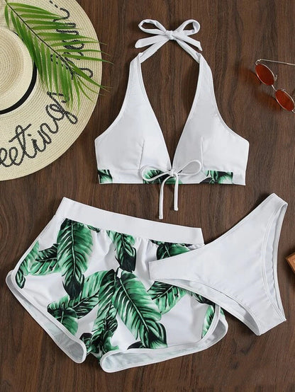 3pc Leaf Print Fashion Swimsuit For Womens