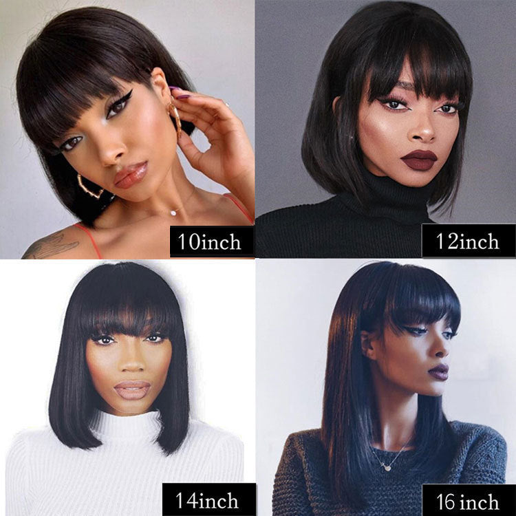 SLT Put On and Go Realistic Glueless Straight Bob Wig with Bangs 100%Human Hair