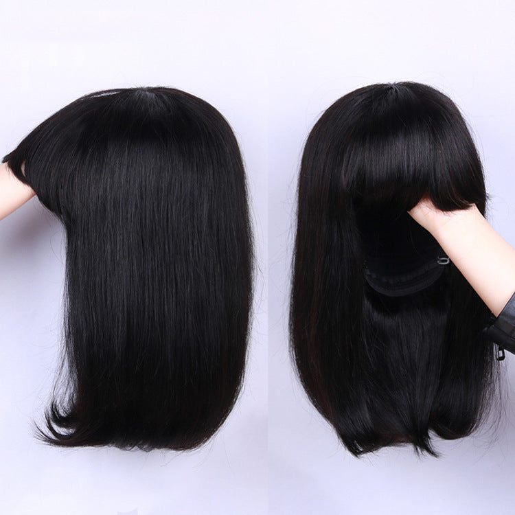 SLT Put On and Go Realistic Glueless Straight Bob Wig with Bangs 100%Human Hair