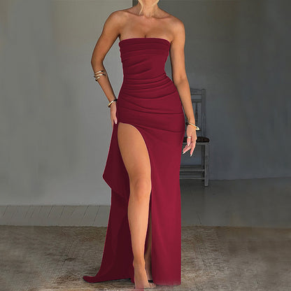 Sexy Strapless High Slit Long Maxi Dress For Women