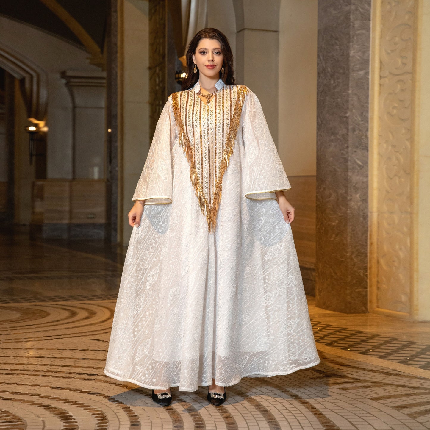 Maxi Embroidered Sequins Robe Dress For Women