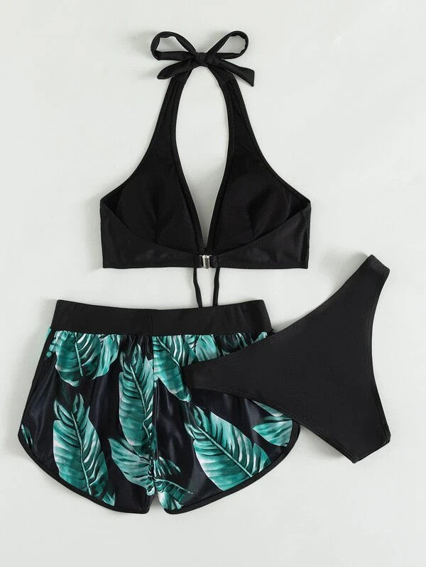 3pc Leaf Print Fashion Swimsuit For Womens