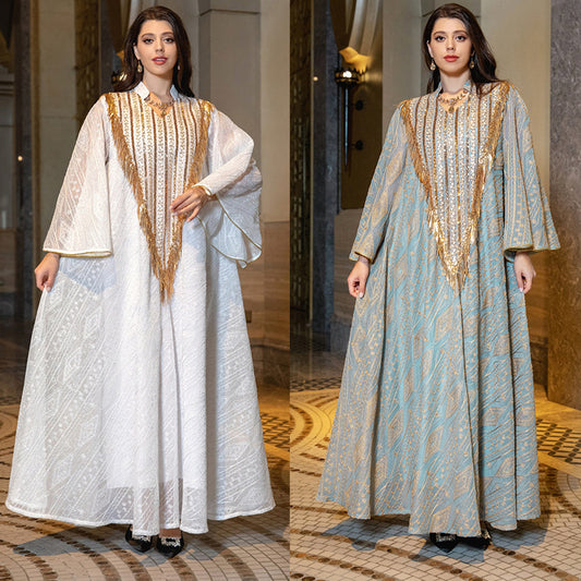 Maxi Embroidered Sequins Robe Dress For Women