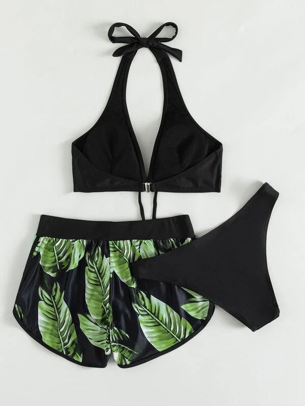 3pc Leaf Print Fashion Swimsuit For Womens