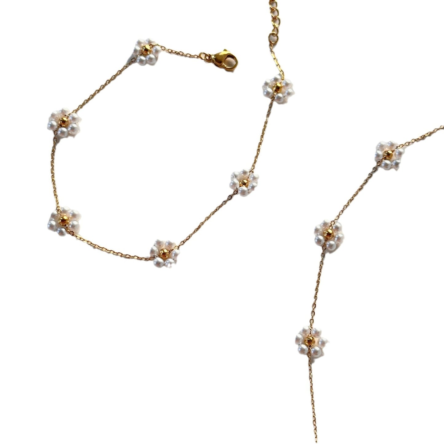 Daisy Pearl Flower Necklace Set For Women