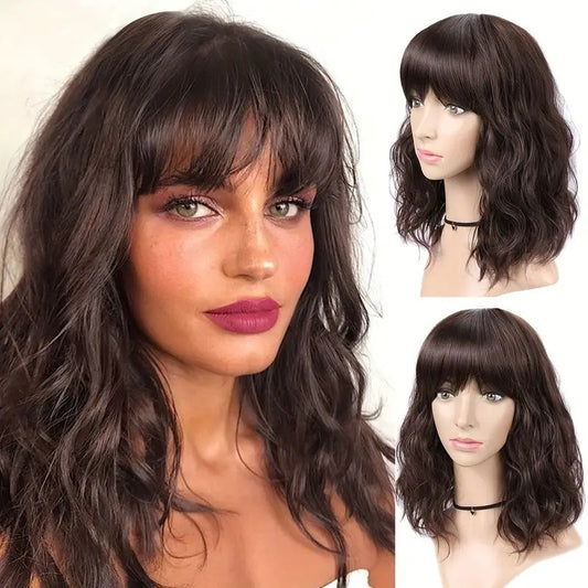 Ripple Shoulder-length Curly Wig with Bangs