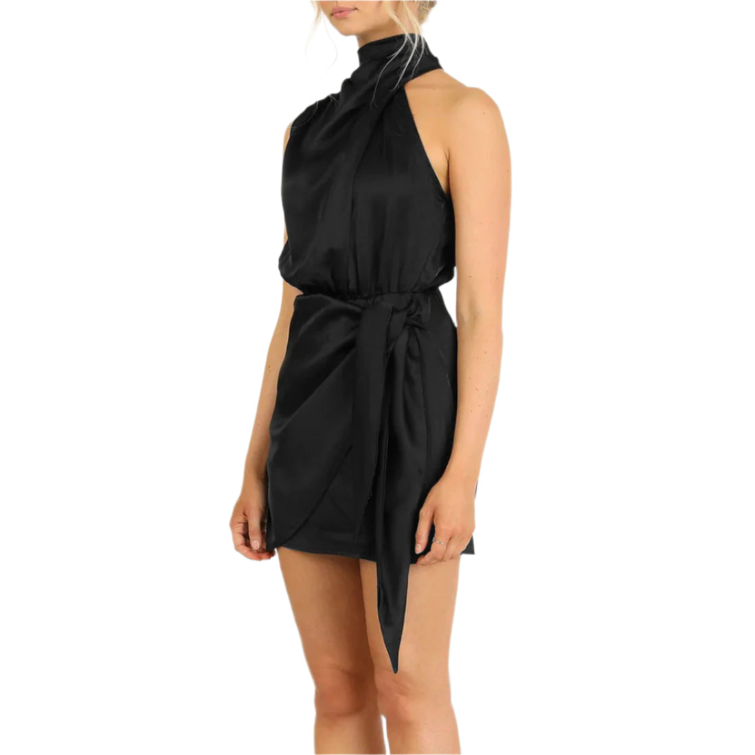 Elegant Halter Neck Sleeveless Party Dress – Waist-Tied Short Dress for Women
