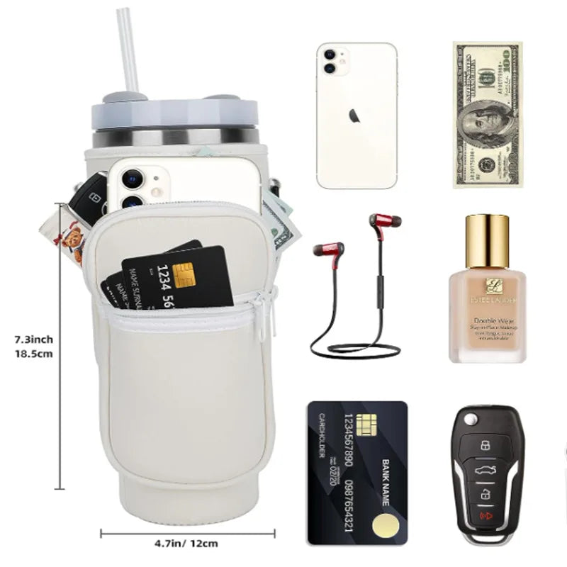 Water Bottle Carrier Bag with Phone Pocket – Adjustable Strap Holder for Stanley Cup 40 oz - StarLuxeTrend