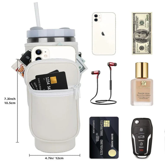 Water Bottle Carrier Bag with Phone Pocket – Adjustable Strap Holder for Stanley Cup 40 oz - StarLuxeTrend