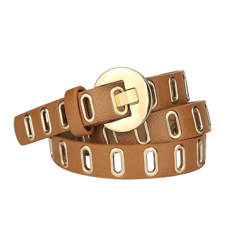 Punk Style Women’s Belt – Adjustable PU Leather Grunge Waist Belt with Metal Buckle