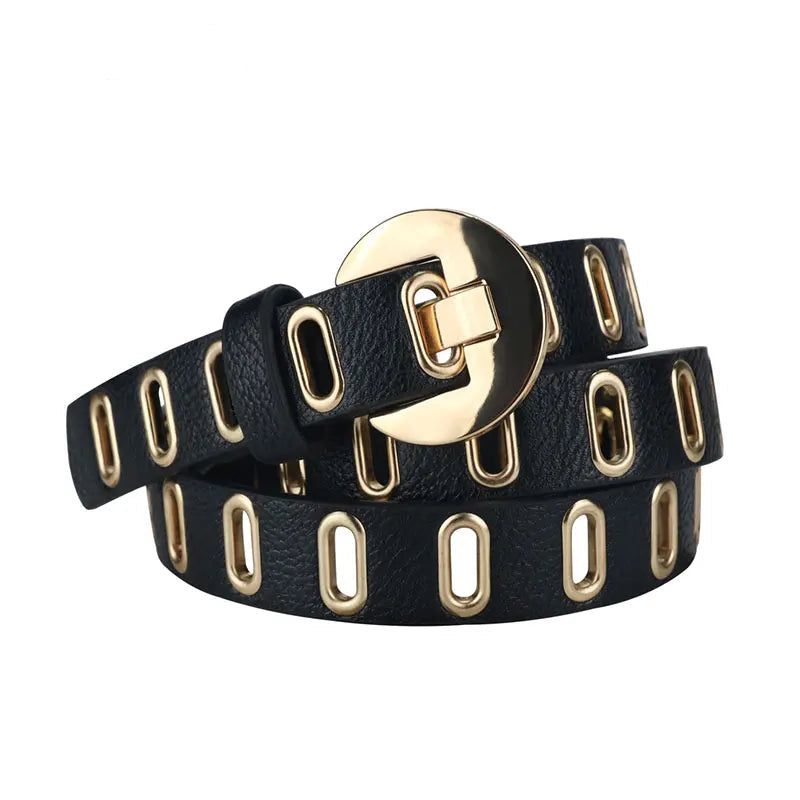 Punk Style Women’s Belt – Adjustable PU Leather Grunge Waist Belt with Metal Buckle