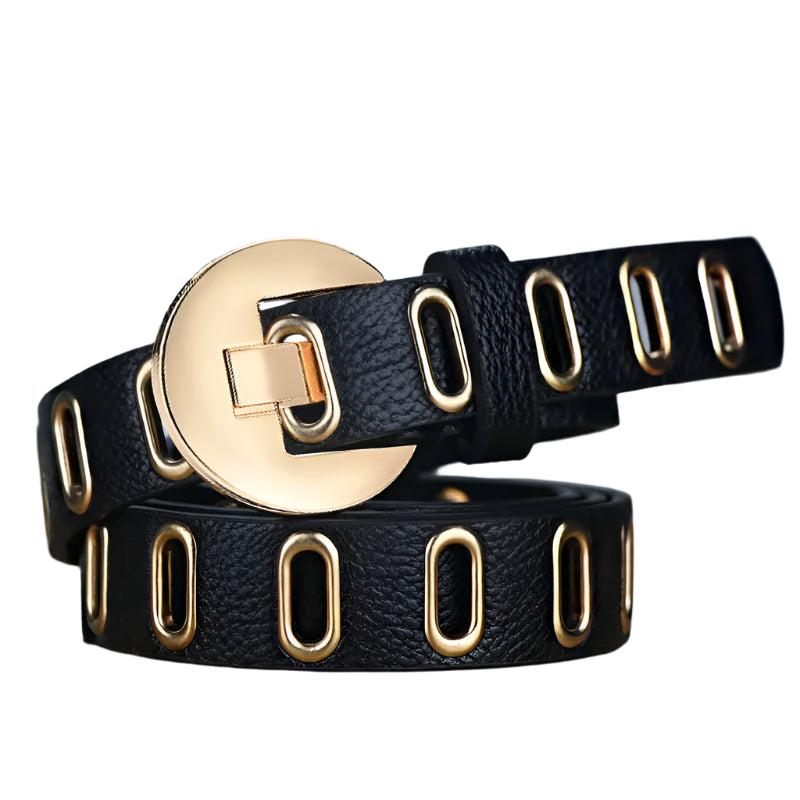 Punk Style Women’s Belt – Adjustable PU Leather Grunge Waist Belt with Metal Buckle