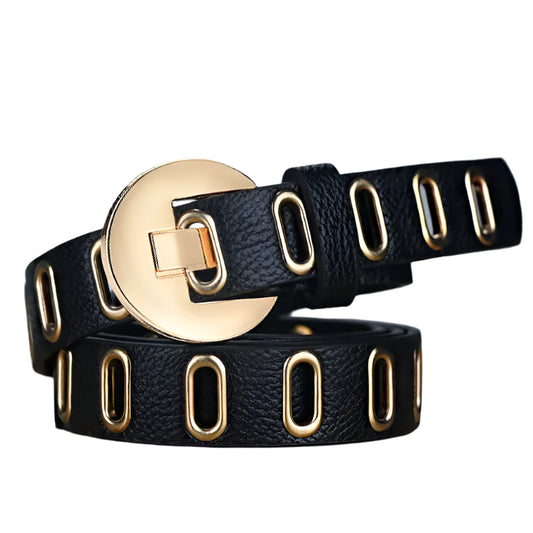 Punk Style Women’s Belt – Adjustable PU Leather Grunge Waist Belt with Metal Buckle