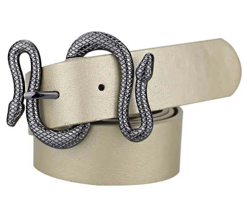 Snake Buckle Women’s Fashion Belt – Stylish PU Leather Waistband for Dresses, Jeans & More
