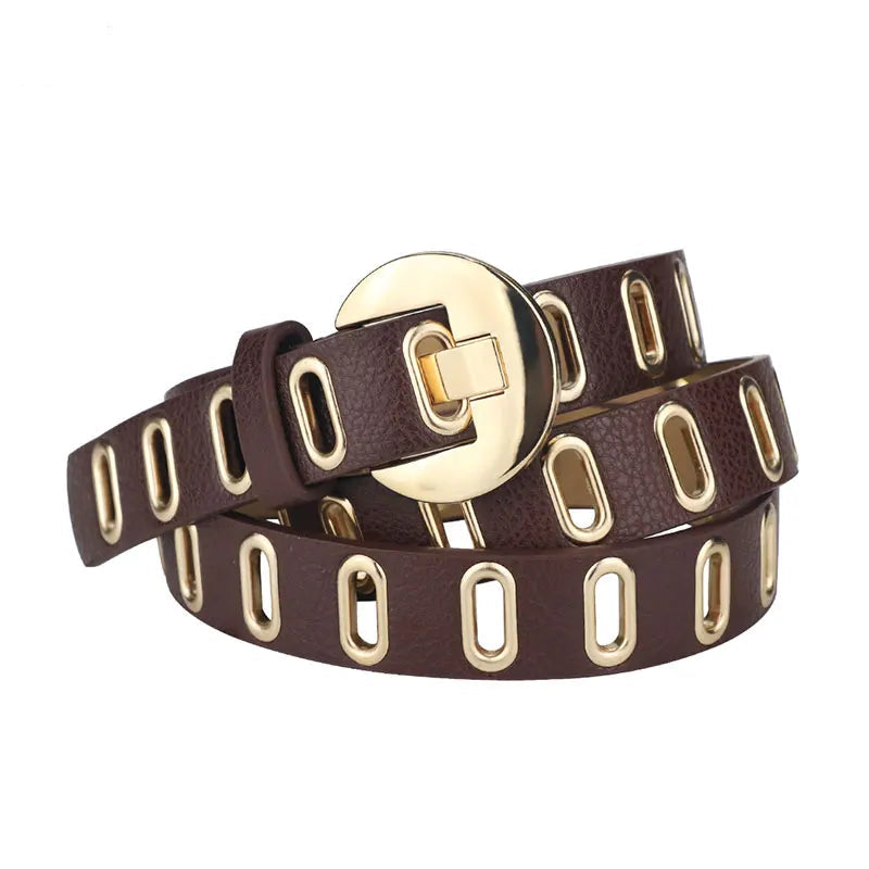 Punk Style Women’s Belt – Adjustable PU Leather Grunge Waist Belt with Metal Buckle