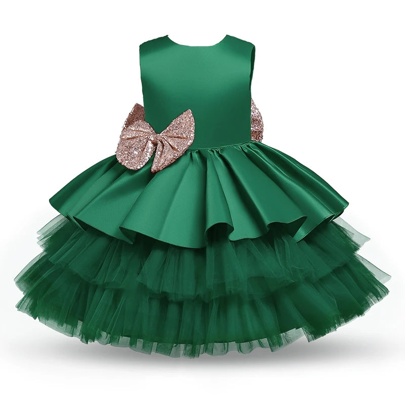 Elegant Bow Backless Christmas & Birthday Party Dress for Girls – Sleeveless Knee-Length Princess Ball Gown (1–3Y)