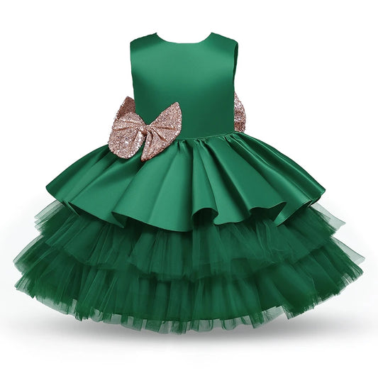 Elegant Bow Backless Christmas & Birthday Party Dress for Girls – Sleeveless Knee-Length Princess Ball Gown (1–3Y)