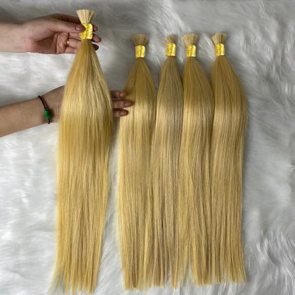 100% Human Hair Extensions Blonde ~613 Straight Hair Bulk For Braiding ~No Weft