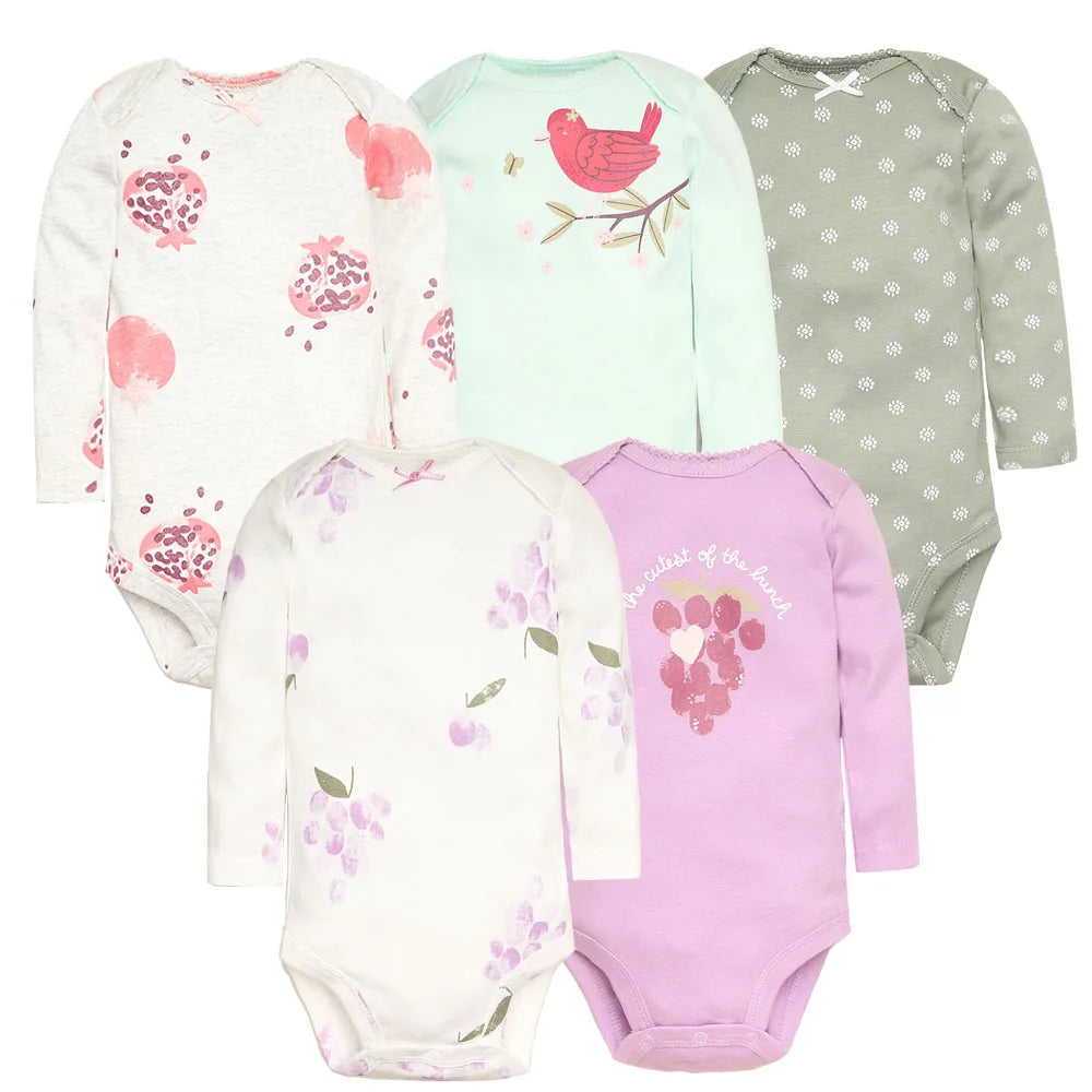 Soft Cotton Baby Bodysuits Set – 3 to 5 PCS Long Sleeve Infant Romper for Boys & Girls - Cute Cartoon Jumpsuit for All Seasons