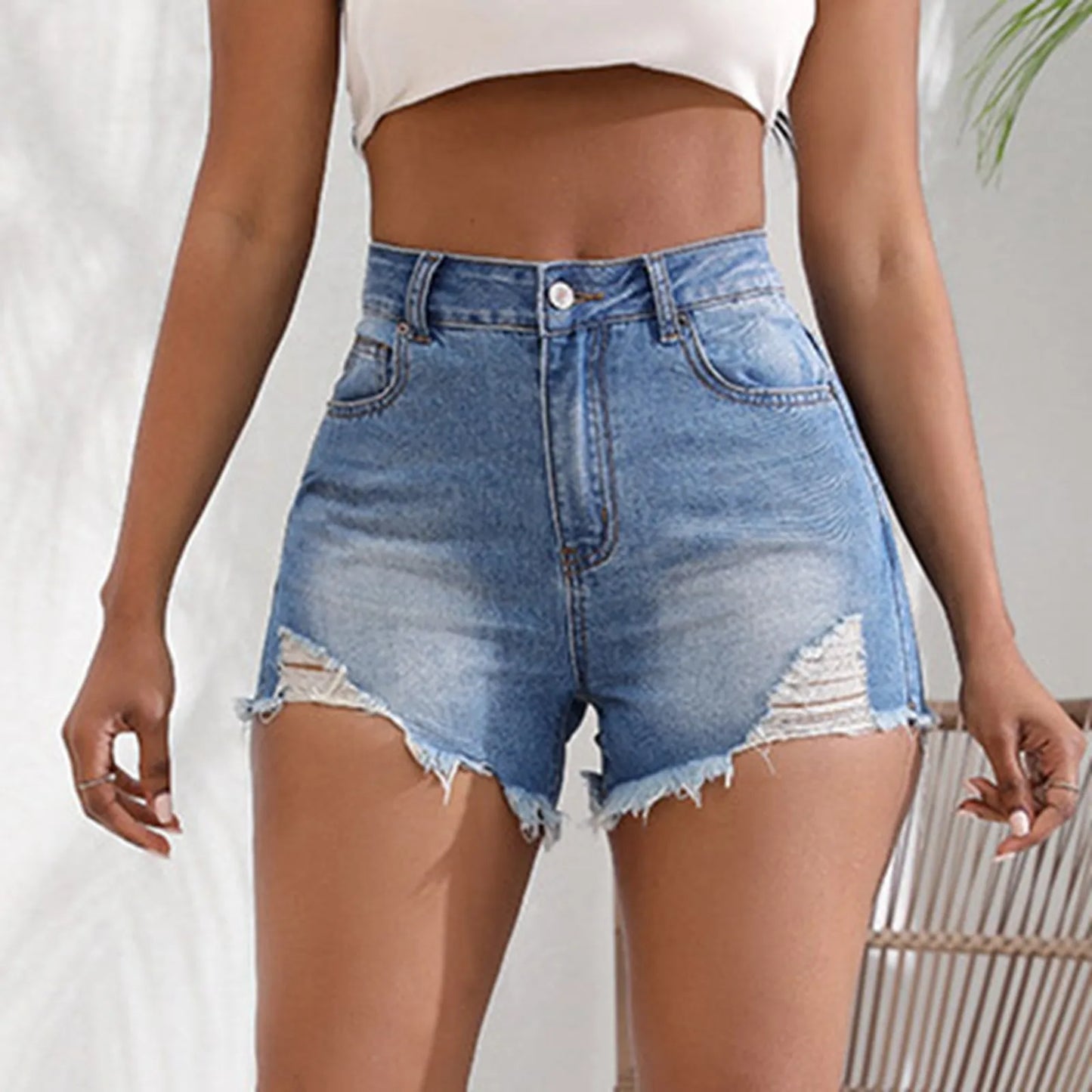 Women's High-Waisted Stretch Denim Shorts