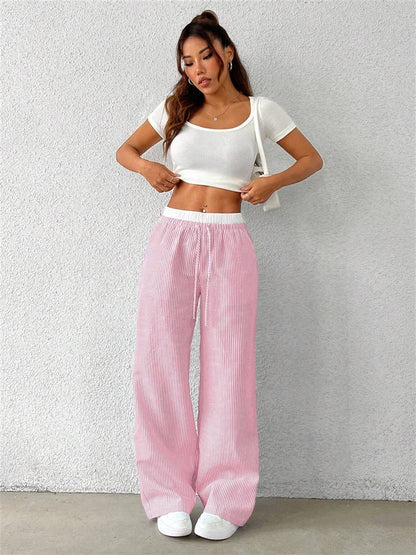 Women's Casual Striped Woven Wide Leg Pants