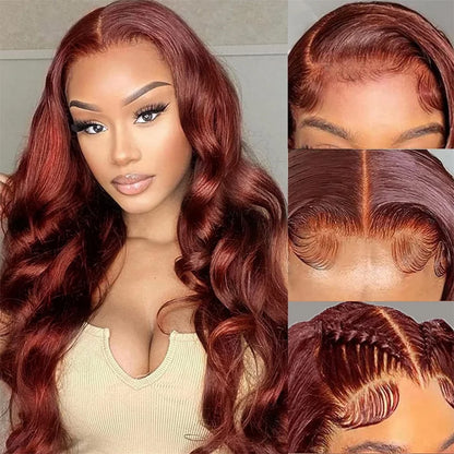 Pre-Plucked Reddish Brown Human Hair Lace Front Wig