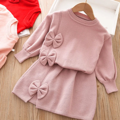 Girls Knitted Long sleeve Skirt Set