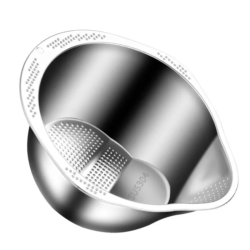 Rice Washer Strainer Bowl - 4-in-1 Washing Bowl for Quinoa -Stainless Steel Rinser With Side Drains