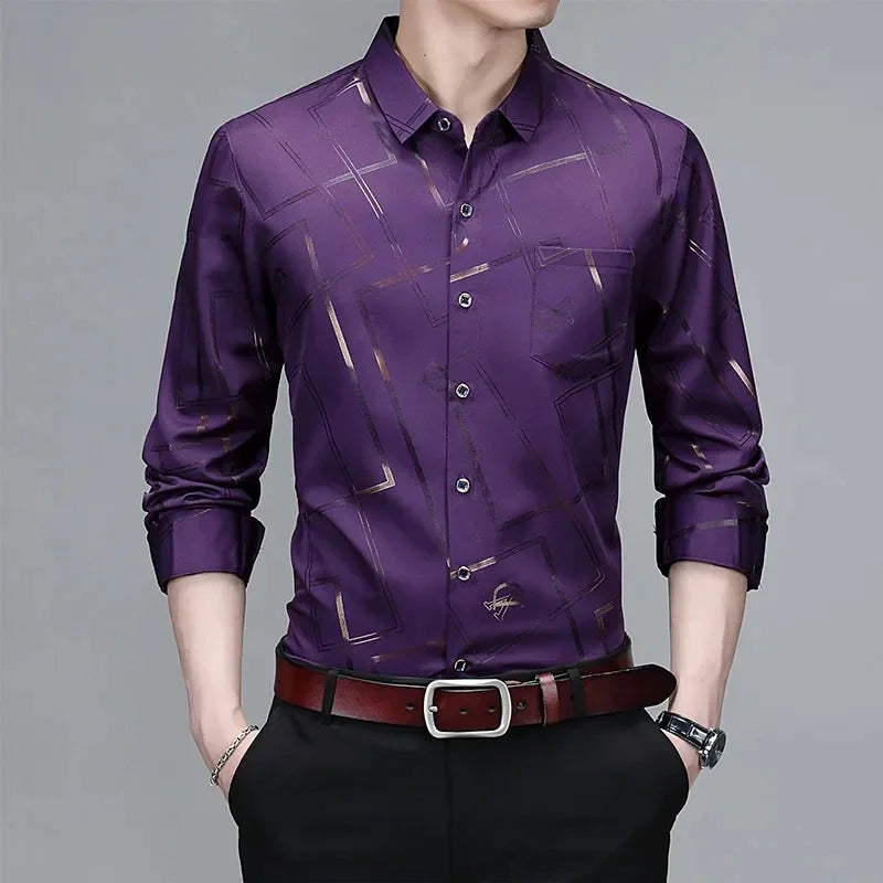 Men's Casual and Fashionable Long Sleeved Printed Shirt, Non Ironing and Wrinkle Resistant Business Top - StarLuxeTrend