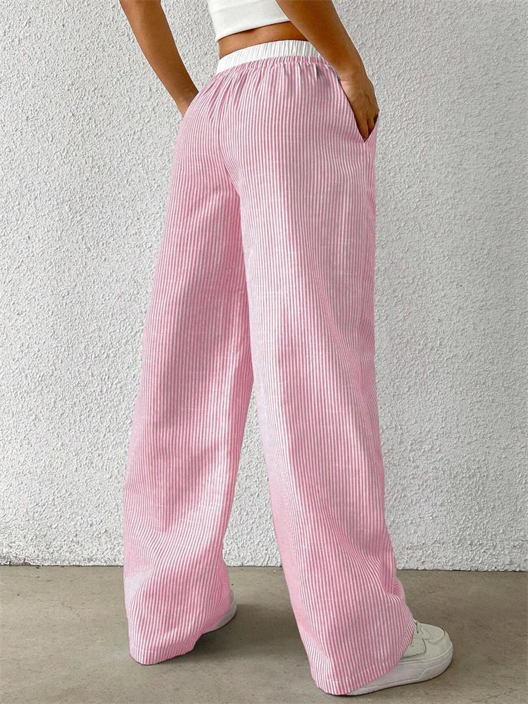 Women's Casual Striped Woven Wide Leg Pants