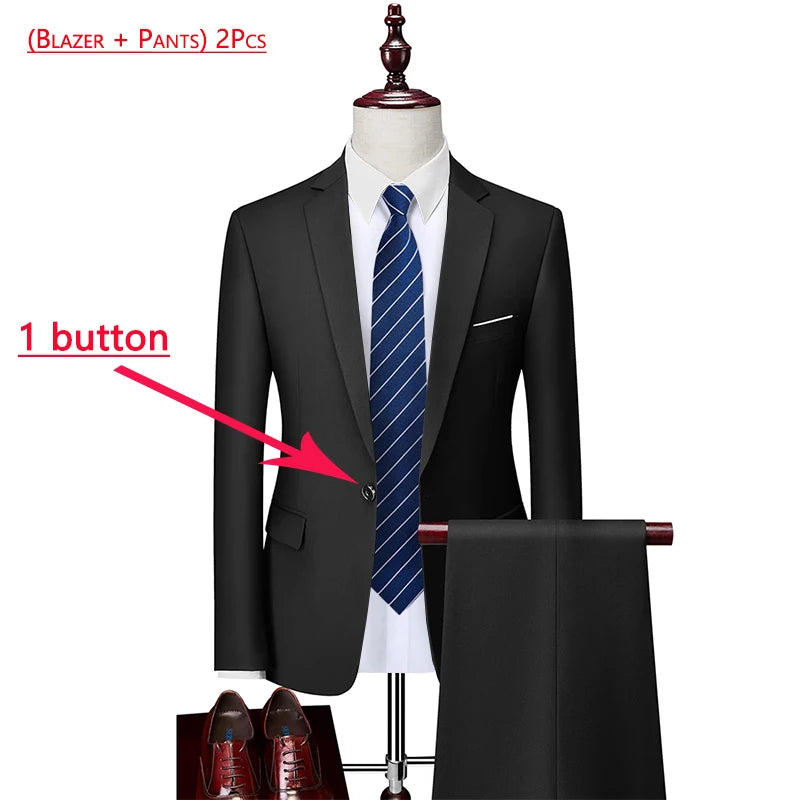 Men’s 3-Piece Slim Fit Formal Suit – Wedding Groom Tuxedo with Jacket, Vest & Pants – Business Dress Suit for Office & Events