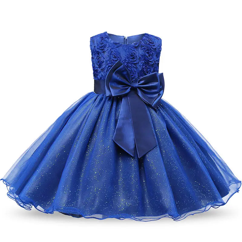 Elegant Lace Floral Girls’ Party Dress – Sleeveless Knee-Length Ball Gown for Weddings, Birthdays & Special Occasions