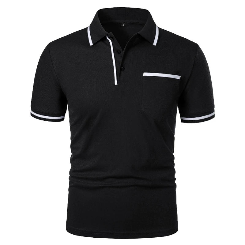 Men’s Breathable Summer Polo Shirt – Short Sleeve Solid Color Casual T-Shirt with Pocket | Lightweight, Anti-Wrinkle, Smart Casual Top