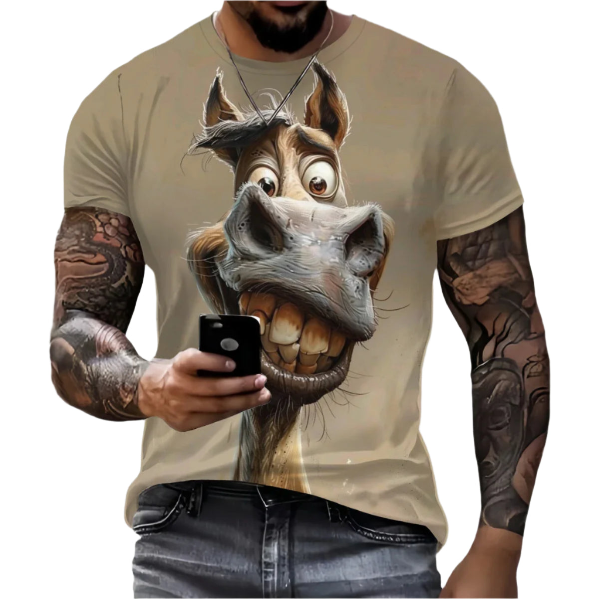 Men’s Retro Horse Print T-Shirt – 3D Graphic Short Sleeve Casual Streetwear - Quick-Dry Summer Tee