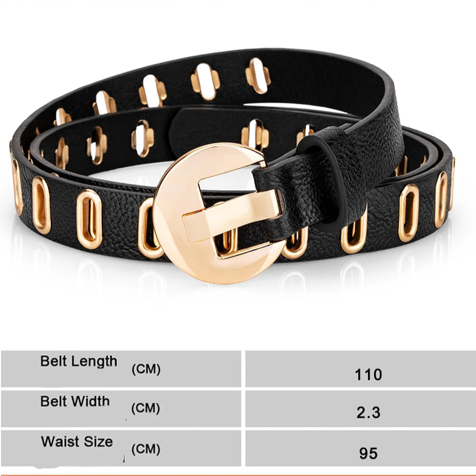 Punk Style Women’s Belt – Adjustable PU Leather Grunge Waist Belt with Metal Buckle