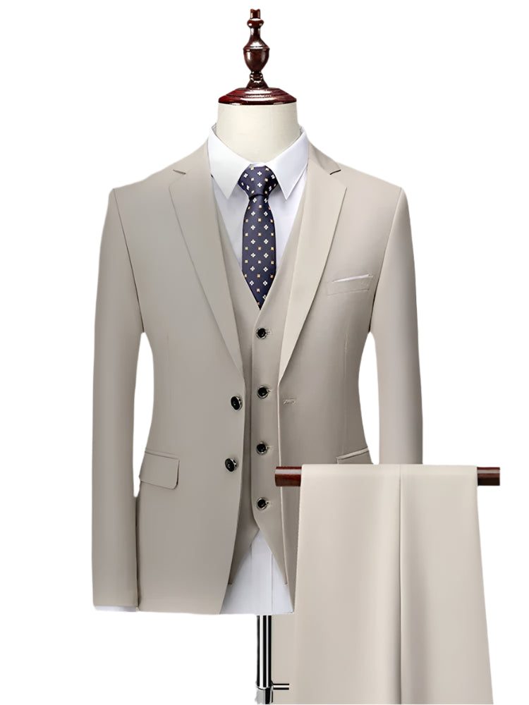 Men’s 3-Piece Slim Fit Formal Suit – Wedding Groom Tuxedo with Jacket, Vest & Pants – Business Dress Suit for Office & Events