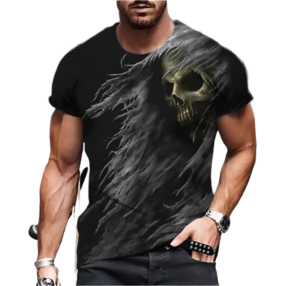 Gothic Skull Heart Hands Graphic Men's Casual T-Shirt – Cool Black Short Sleeve Crewneck Streetwear Tee