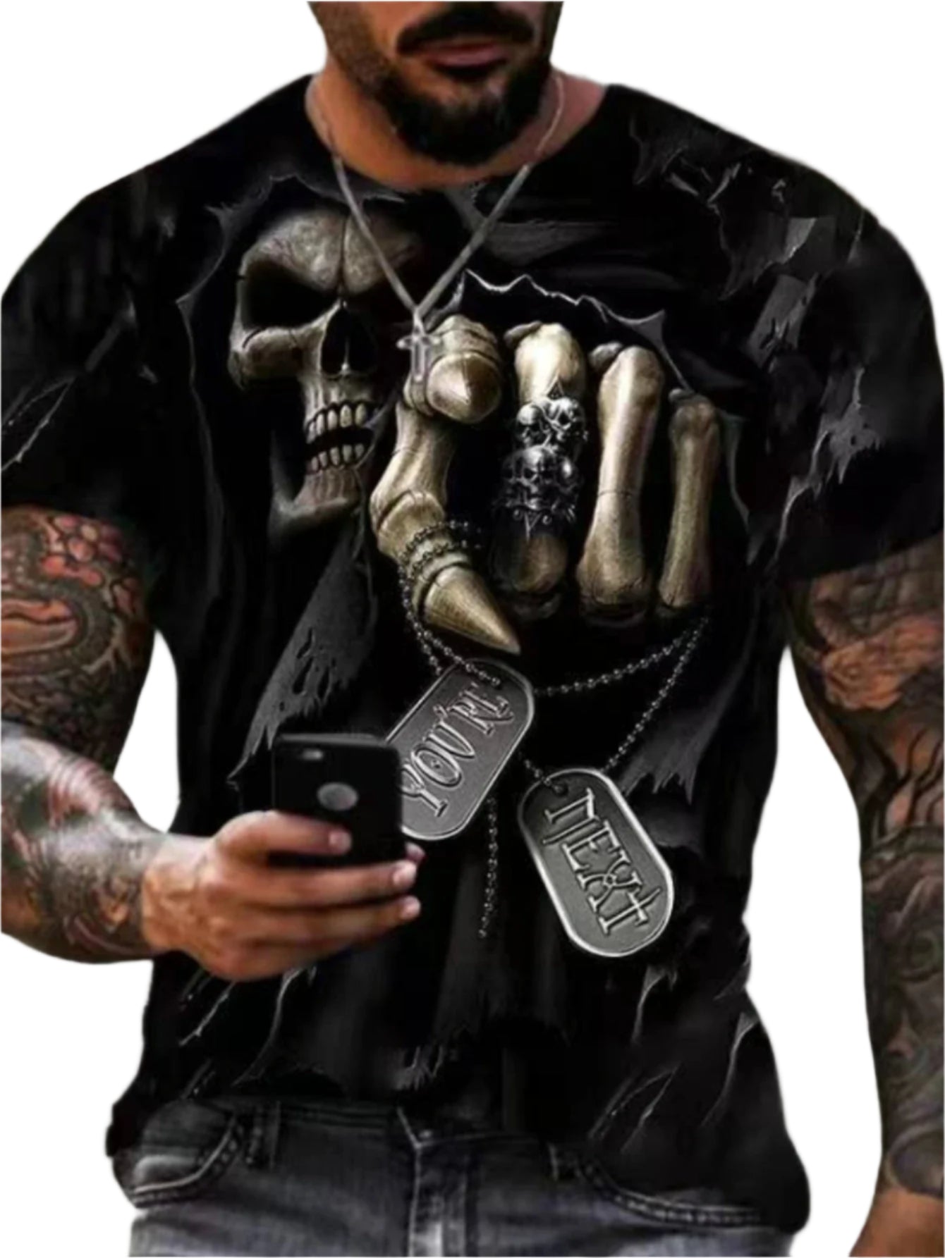 Gothic Skull Heart Hands Graphic Men's Casual T-Shirt – Cool Black Short Sleeve Crewneck Streetwear Tee