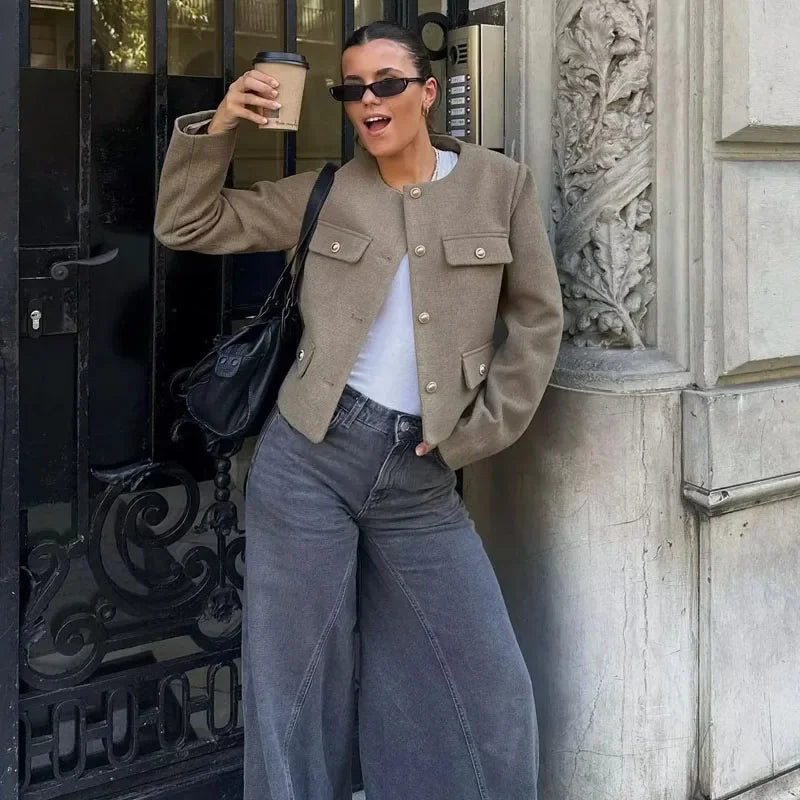 Women's Autumn Long Sleeve Cropped Jacket - StarLuxeTrend