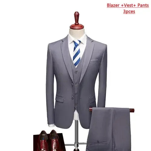 Men’s 3-Piece Slim Fit Formal Suit – Wedding Groom Tuxedo with Jacket, Vest & Pants – Business Dress Suit for Office & Events