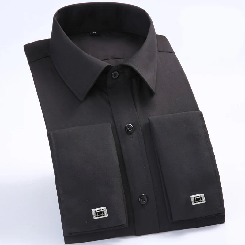 Men’s French Cuff Tuxedo Dress Shirt – Formal Long Sleeve Button-Up Shirt for Wedding, Party, or Office – Sizes M to 6XL