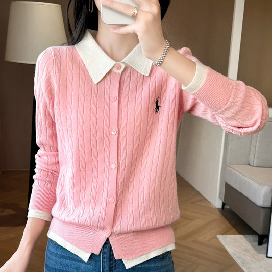 Women's Polo Collar Knitted Cardigan