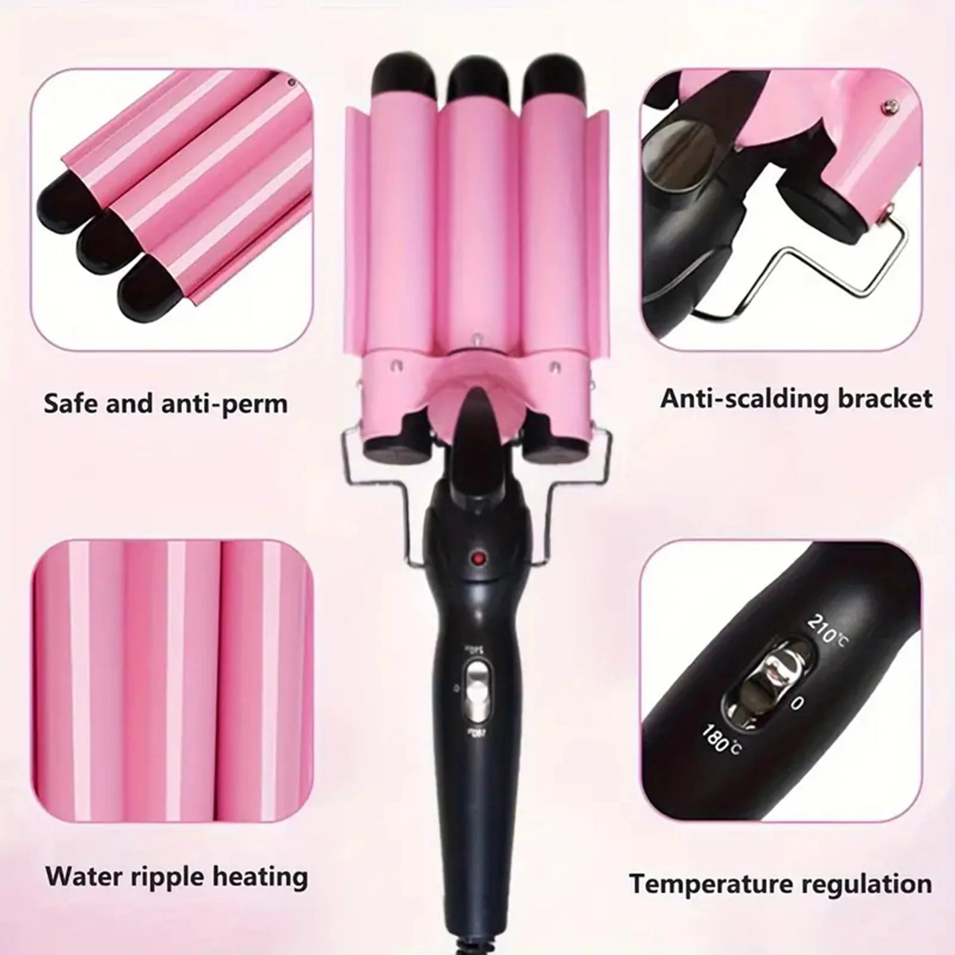 3-Barrel Curling Iron- Ceramic Hair Waver – Dual Voltage Styling Tool for Effortless Waves StarLuxeTrend